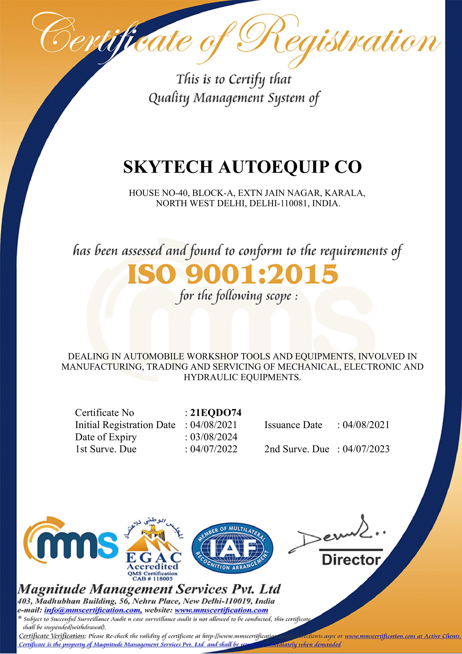 ISO 9001 SKYTECH AUTOEQUIP CO-1 ISO 9001 SKYTECH AUTOEQUIP CO-1